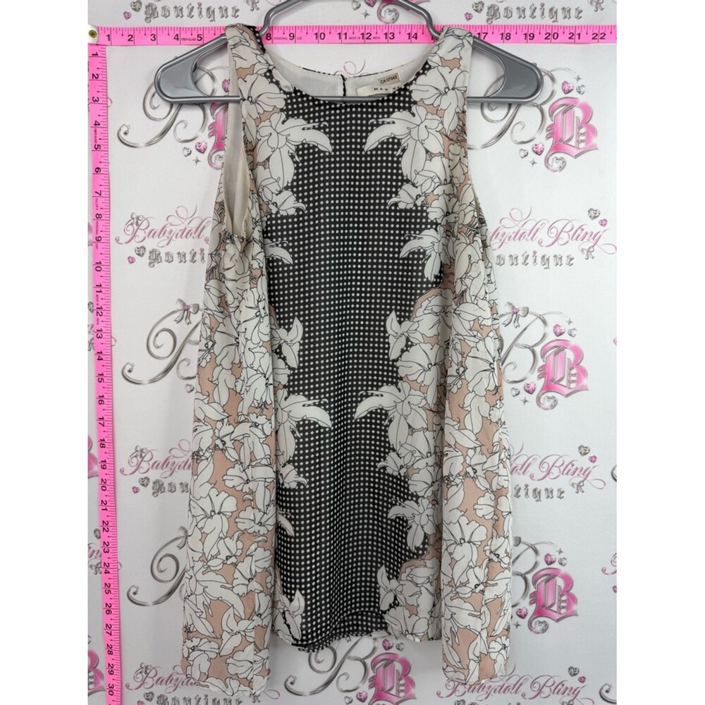 Max Studio tank top polka dot key hole Floral Contrast in Black and Cream